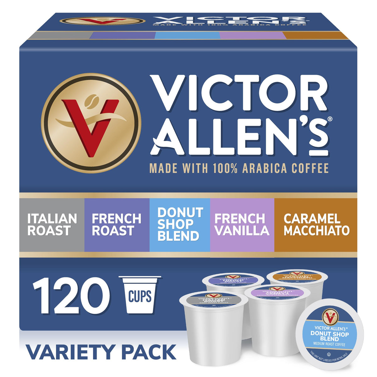 Victor Allen's Coffee Donut Shop, Morning Blend, 100% Colombian, and French Roast Variety Pack for K-Cup, Keurig 2.0 Brewers, 96 Count Single Serve Coffee Pods