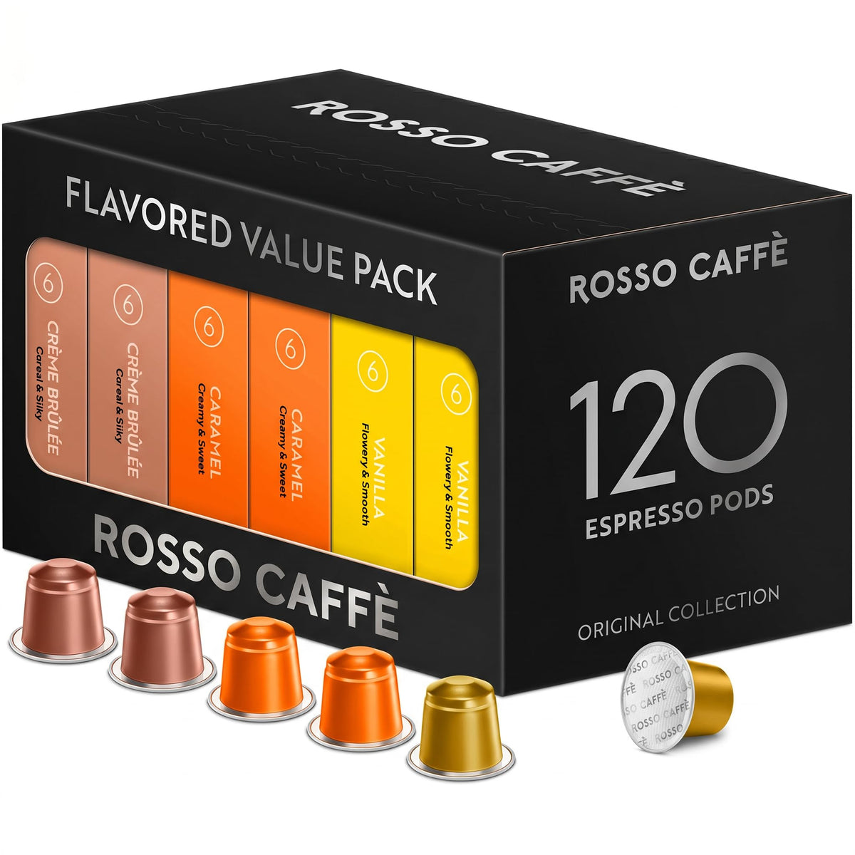 ROSSO CAFFÈ Espresso Pods for Nespresso Original Machines, Variety Pack 120