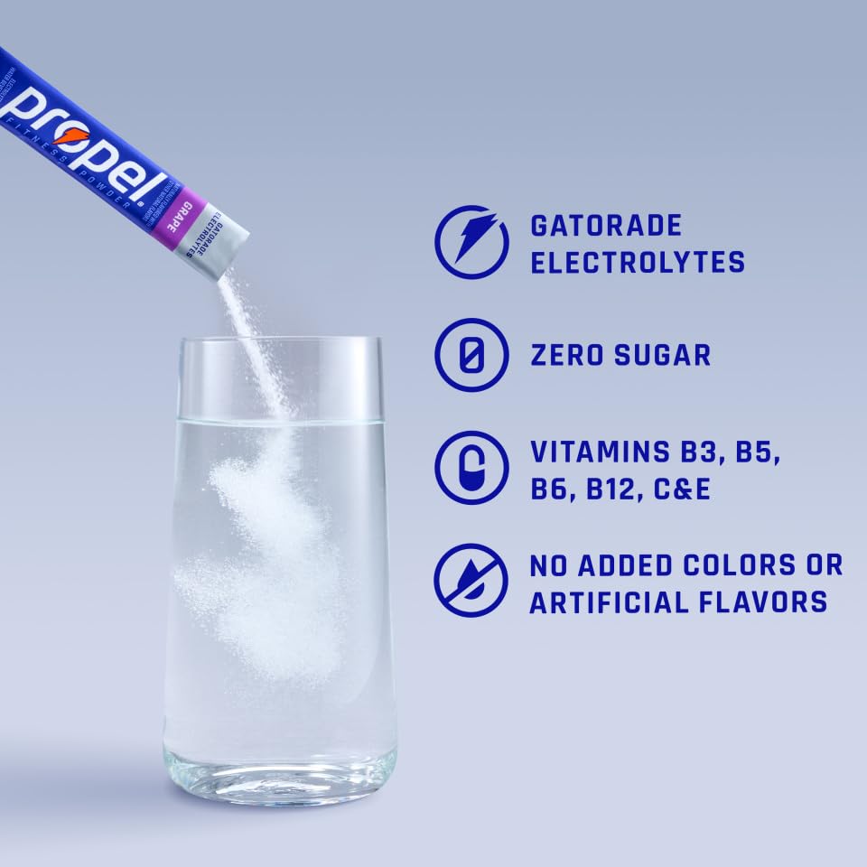 Propel Electrolyte Powder Drink Mix, Grape, (32 Servings) | Zero Sugar, Enhanced Water Beverage, Gatorade Electrolytes, Vitamins, No Added Colors, No Artificial Flavors, Hydration