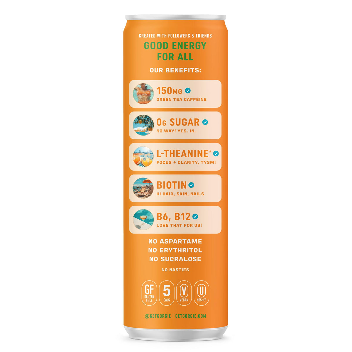 GORGIE Tropical Punch Sugar Free Energy Drink, Green Tea, 12 Pack | 150mg Green Tea Caffeine, Biotin, B6 & B12 Vitamins, L-Theanine, Low Calories, Vegan, Sparkling, Coffee Replacement