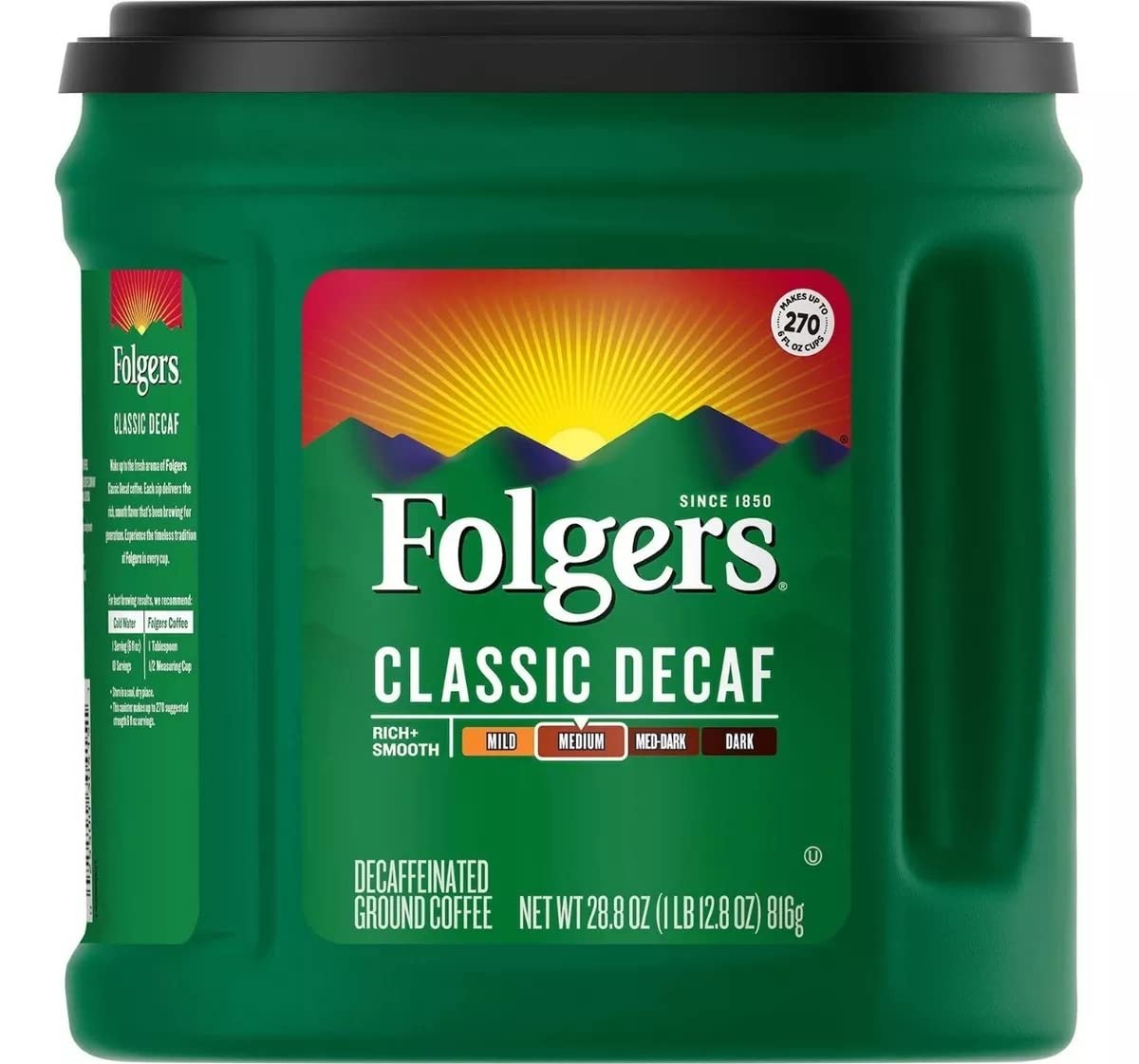 Folgers Classic Decaf Ground Coffee, Medium Roast, 6 Canisters