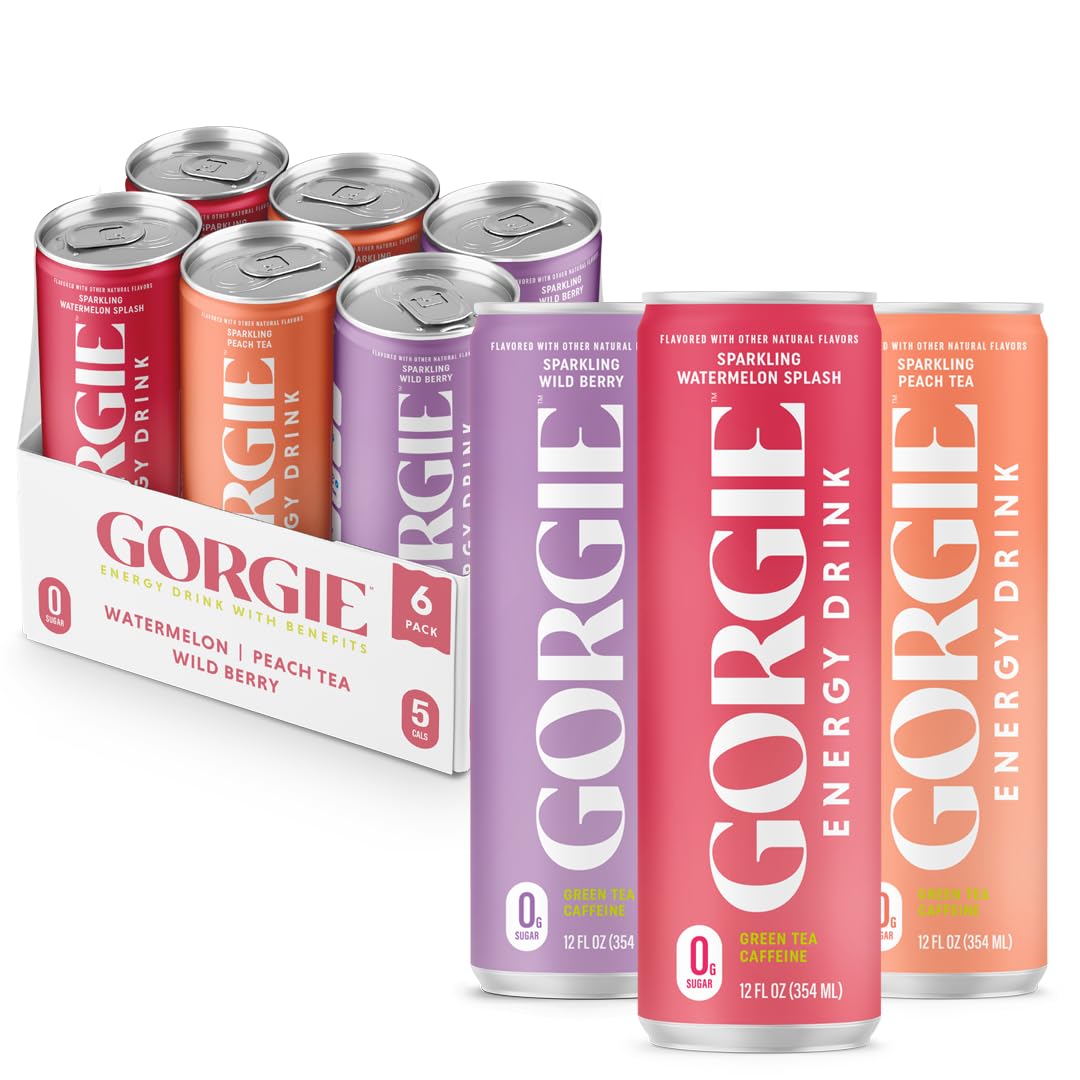 GORGIE Tropical Punch Sugar Free Energy Drink, Green Tea, 12 Pack | 150mg Green Tea Caffeine, Biotin, B6 & B12 Vitamins, L-Theanine, Low Calories, Vegan, Sparkling, Coffee Replacement
