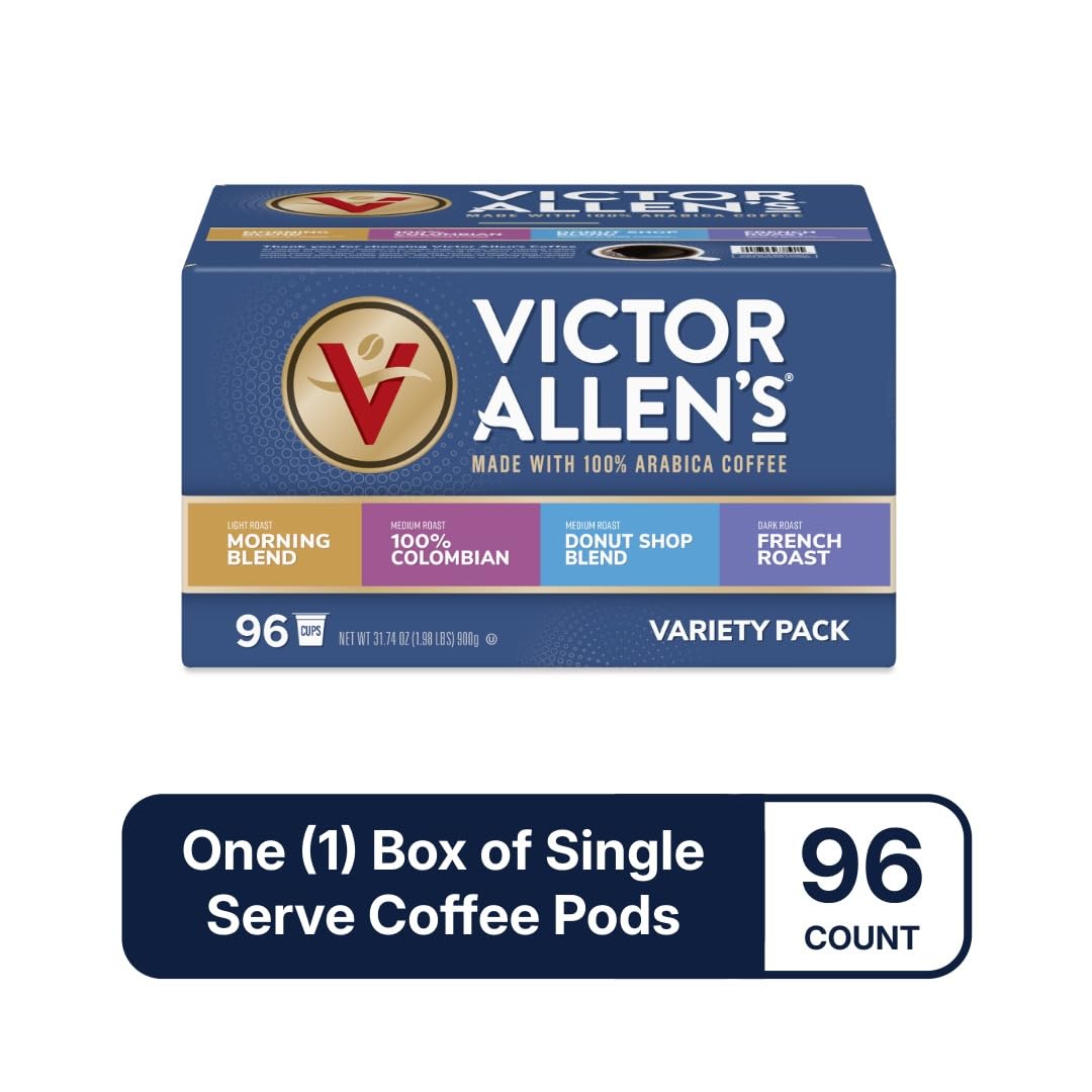 Victor Allen's Coffee Donut Shop, Morning Blend, 100% Colombian, and French Roast Variety Pack for K-Cup, Keurig 2.0 Brewers, 96 Count Single Serve Coffee Pods