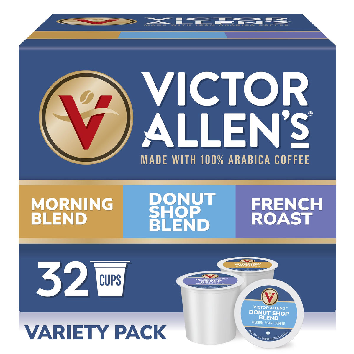 Victor Allen's Coffee Donut Shop, Morning Blend, 100% Colombian, and French Roast Variety Pack for K-Cup, Keurig 2.0 Brewers, 96 Count Single Serve Coffee Pods