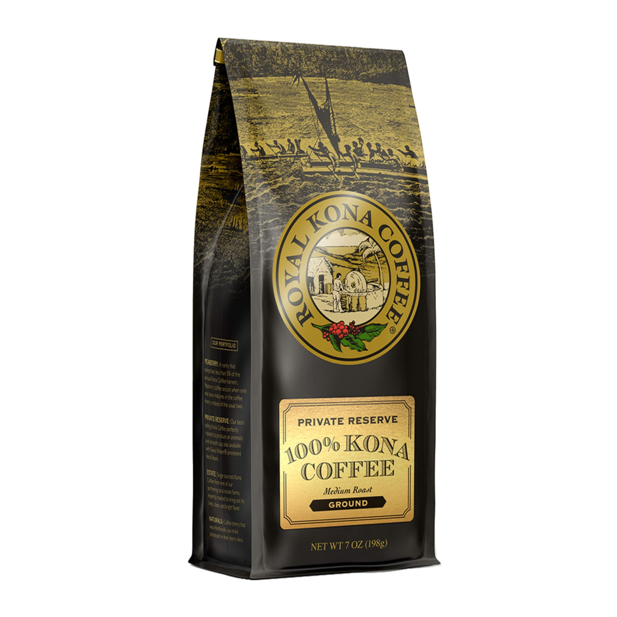 ROYAL KONA COFFEE Ground - 100% Hawaiian Kona Coffee, Private Reserve, Medium Roast, (Pack of 2)