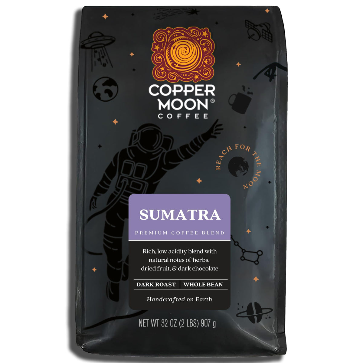Copper Moon Whole Bean Coffee, Dark Roast, Sumatra Blend, 5 Lb