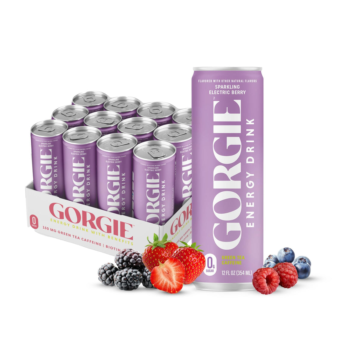 GORGIE Tropical Punch Sugar Free Energy Drink, Green Tea, 12 Pack | 150mg Green Tea Caffeine, Biotin, B6 & B12 Vitamins, L-Theanine, Low Calories, Vegan, Sparkling, Coffee Replacement