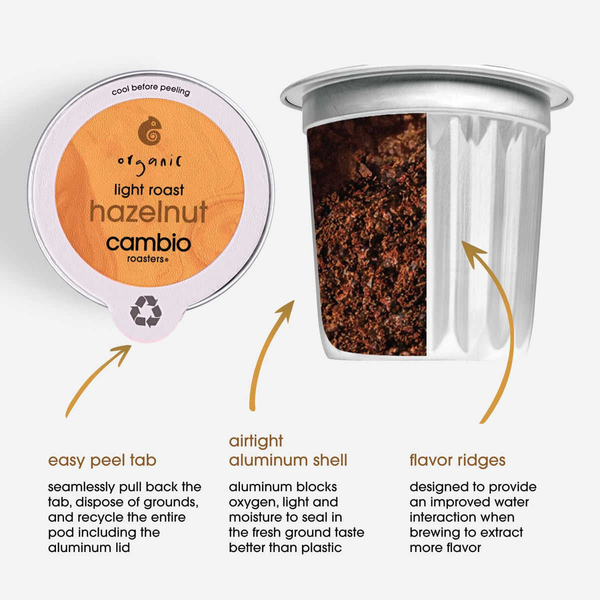 Cambio Roasters Hazelnut Coffee Pods - Recyclable Aluminum Pods, 60ct
