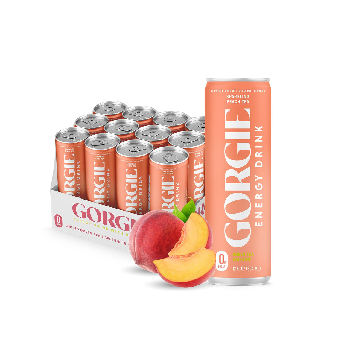 GORGIE Tropical Punch Sugar Free Energy Drink, Green Tea, 12 Pack | 150mg Green Tea Caffeine, Biotin, B6 & B12 Vitamins, L-Theanine, Low Calories, Vegan, Sparkling, Coffee Replacement