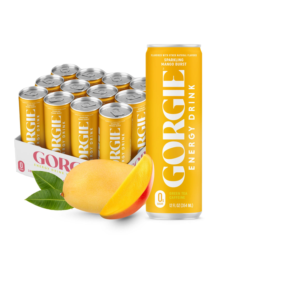 GORGIE Tropical Punch Sugar Free Energy Drink, Green Tea, 12 Pack | 150mg Green Tea Caffeine, Biotin, B6 & B12 Vitamins, L-Theanine, Low Calories, Vegan, Sparkling, Coffee Replacement