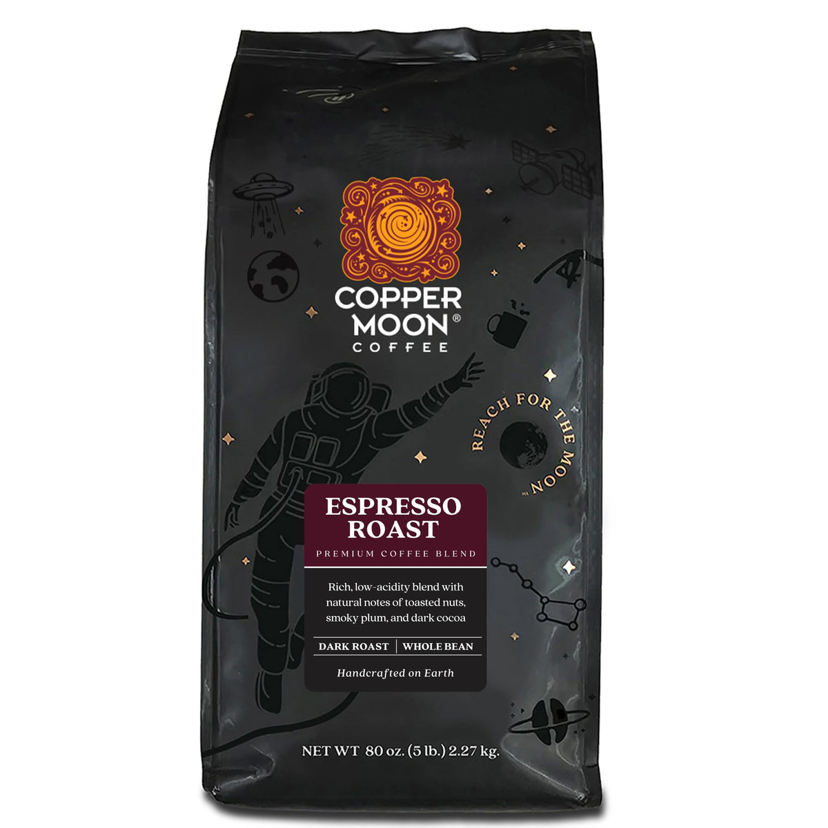 Copper Moon Whole Bean Coffee, Dark Roast, Sumatra Blend, 5 Lb
