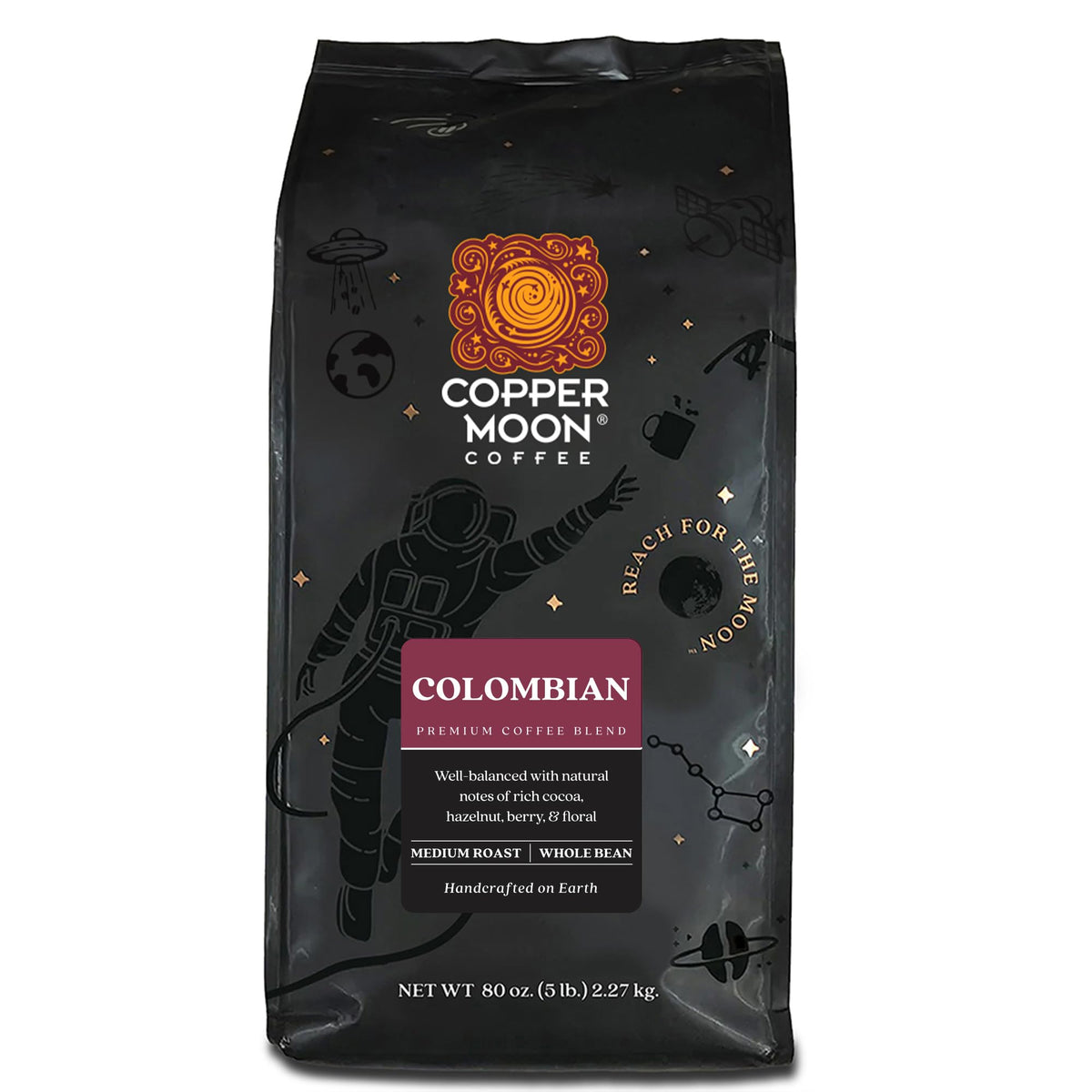 Copper Moon Whole Bean Coffee, Dark Roast, Sumatra Blend, 5 Lb