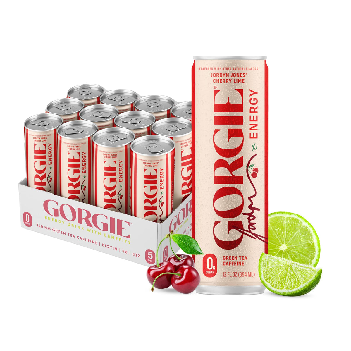 GORGIE Tropical Punch Sugar Free Energy Drink, Green Tea, 12 Pack | 150mg Green Tea Caffeine, Biotin, B6 & B12 Vitamins, L-Theanine, Low Calories, Vegan, Sparkling, Coffee Replacement