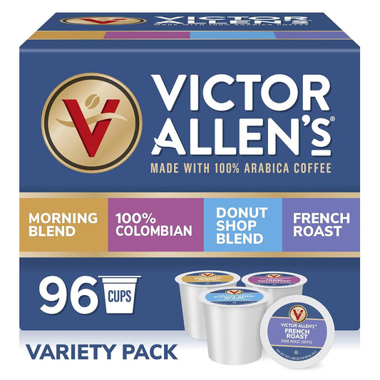 Victor Allen's Coffee Donut Shop, Morning Blend, 100% Colombian, and French Roast Variety Pack for K-Cup, Keurig 2.0 Brewers, 96 Count Single Serve Coffee Pods