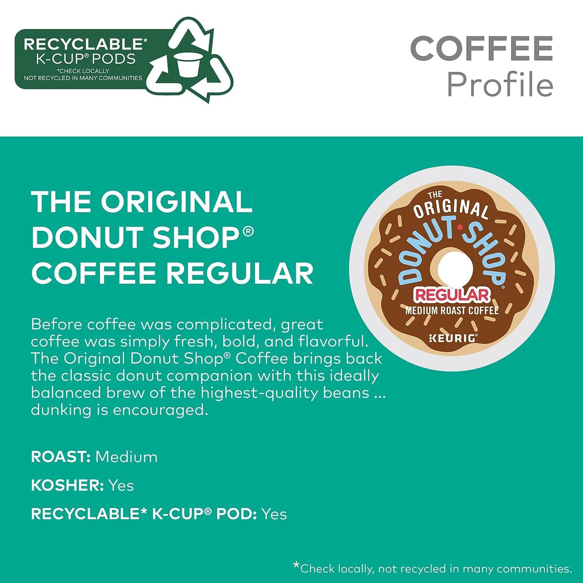The Original Donut Shop Regular Medium Roast Coffee, K-Cup Pods, 96 Count
