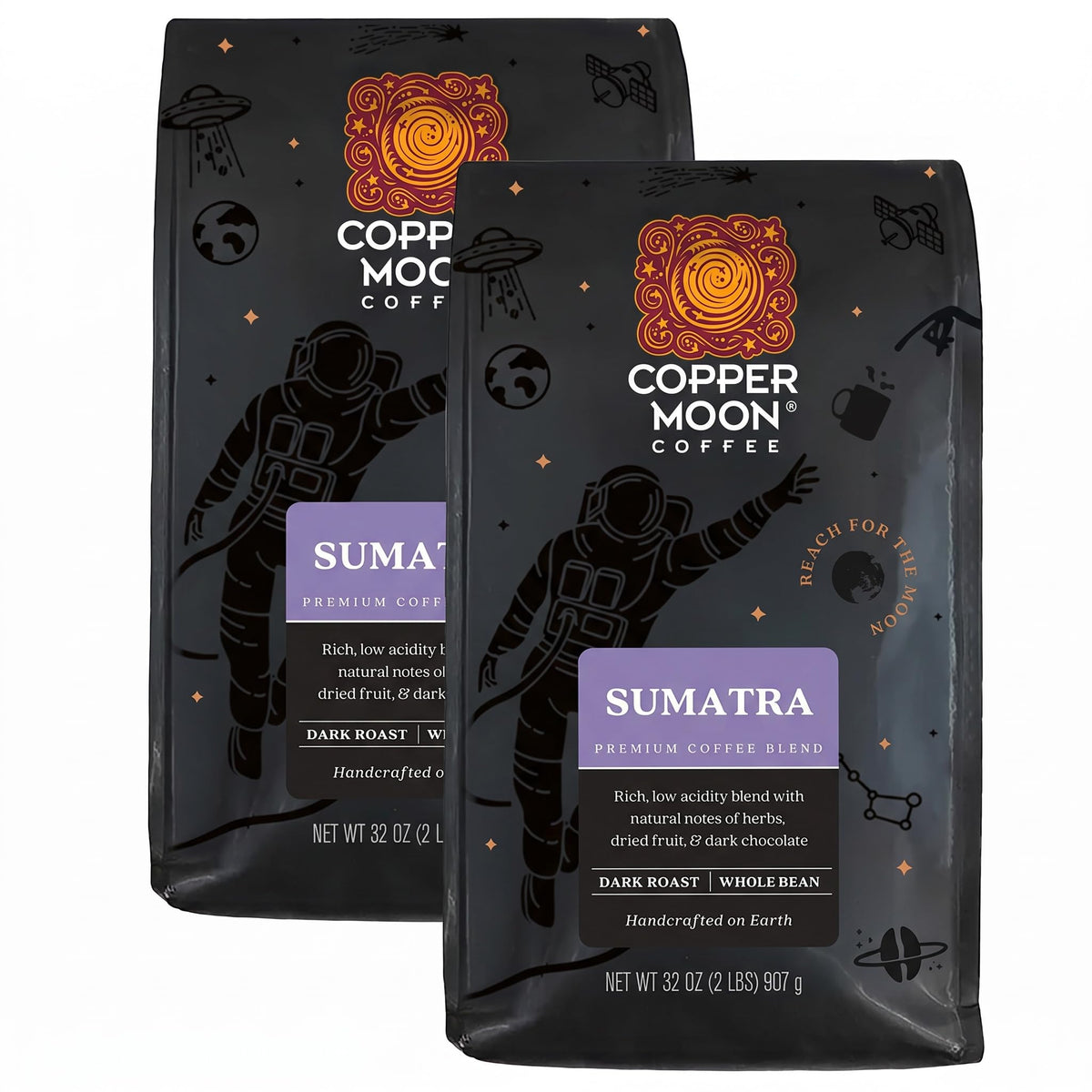 Copper Moon Whole Bean Coffee, Dark Roast, Sumatra Blend, 5 Lb