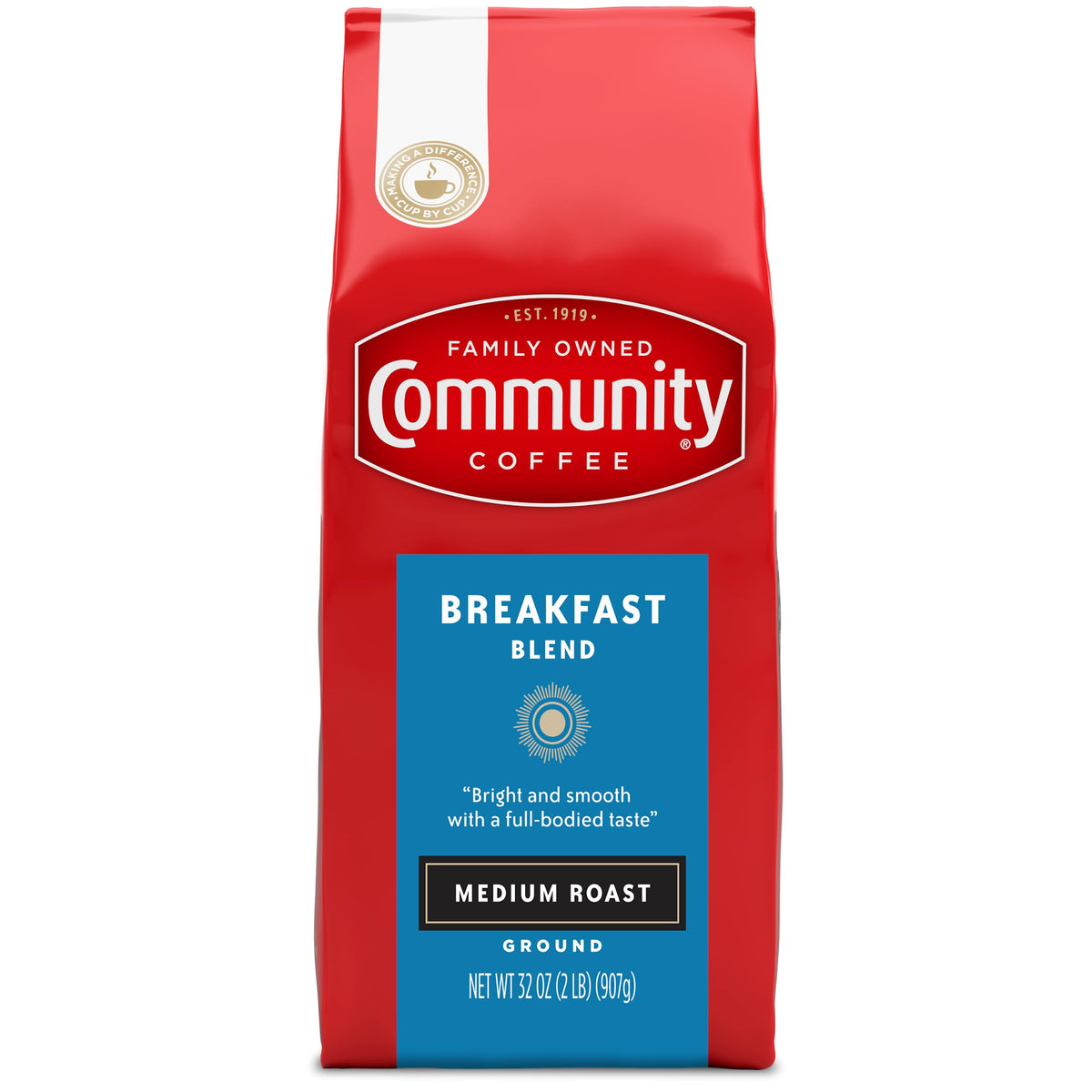 Community Coffee Breakfast Blend, 128 Ounces Ground Coffee, Medium Roast, 32 Ounce Bag (Pack of 4)