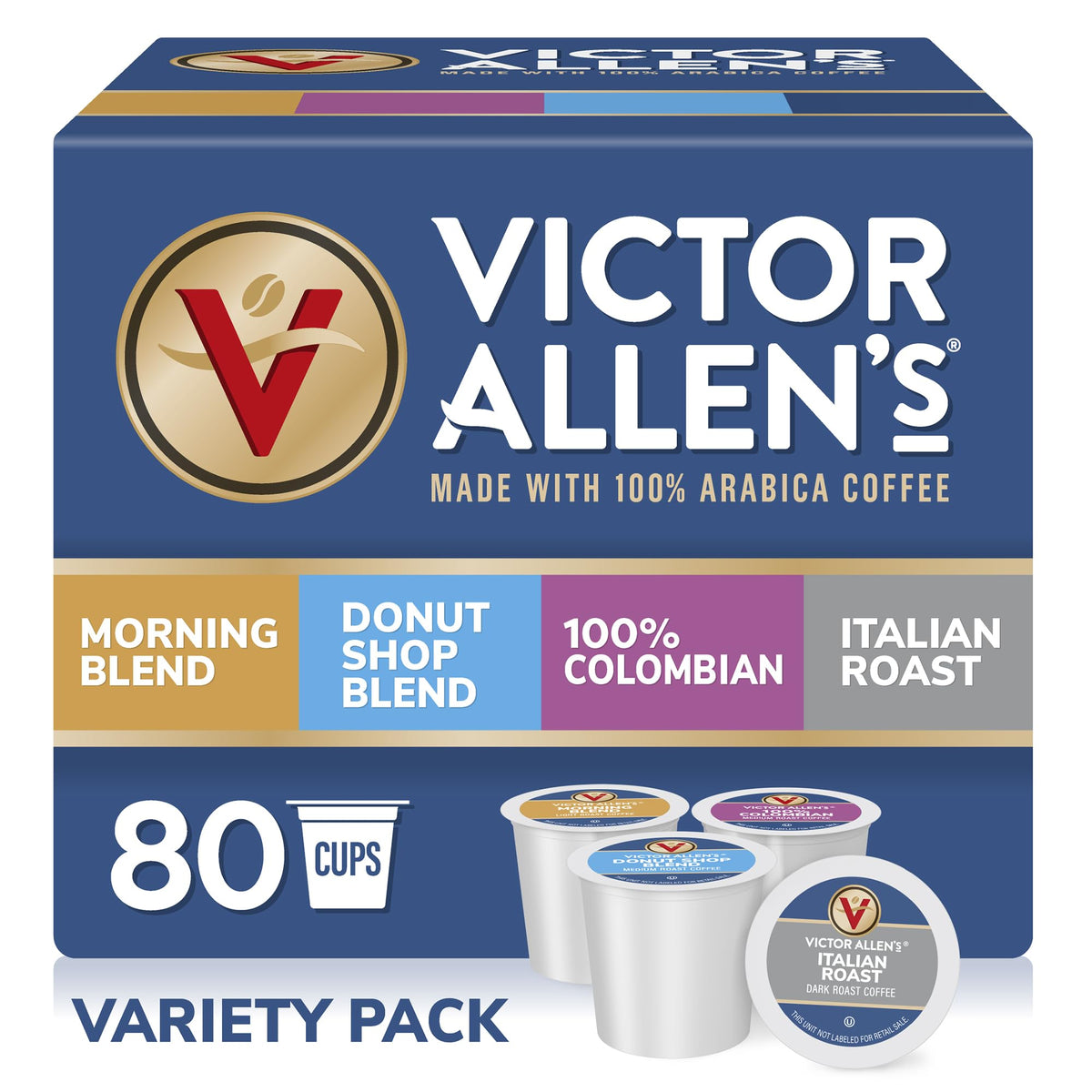 Victor Allen's Coffee Donut Shop, Morning Blend, 100% Colombian, and French Roast Variety Pack for K-Cup, Keurig 2.0 Brewers, 96 Count Single Serve Coffee Pods