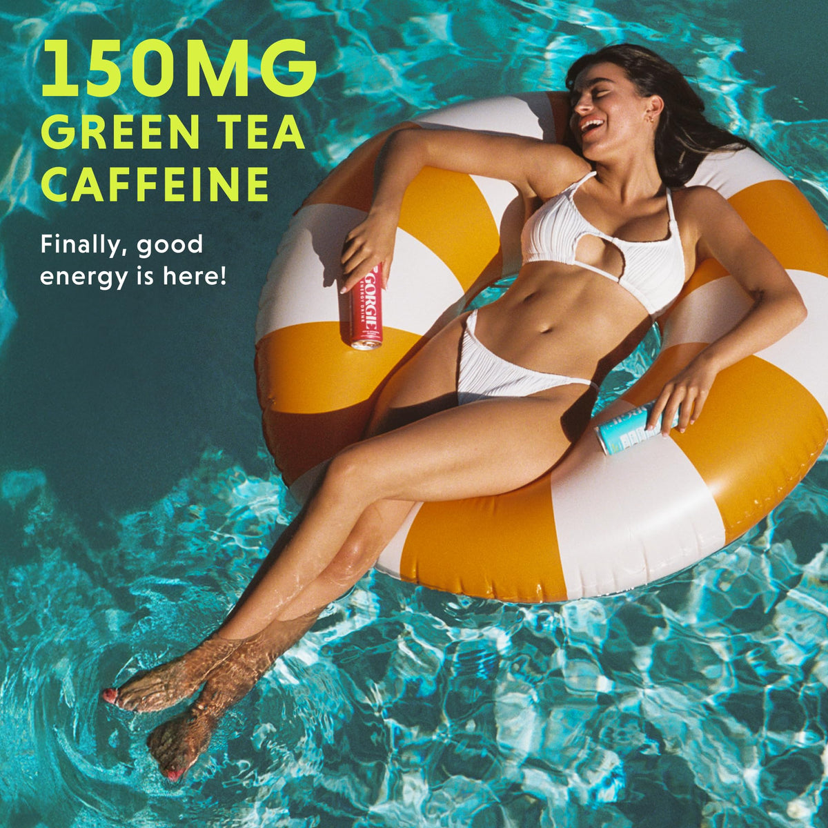 GORGIE Tropical Punch Sugar Free Energy Drink, Green Tea, 12 Pack | 150mg Green Tea Caffeine, Biotin, B6 & B12 Vitamins, L-Theanine, Low Calories, Vegan, Sparkling, Coffee Replacement