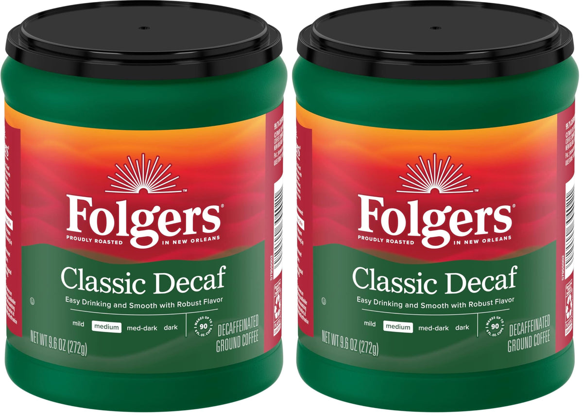 Folgers Classic Decaf Ground Coffee, Medium Roast, 6 Canisters