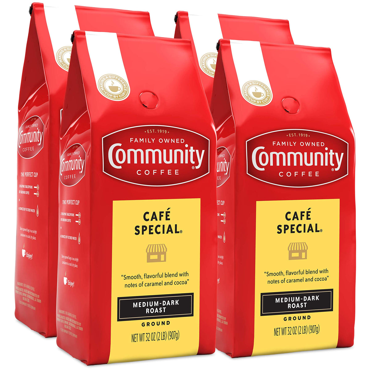 Community Coffee Breakfast Blend, 128 Ounces Ground Coffee, Medium Roast, 32 Ounce Bag (Pack of 4)