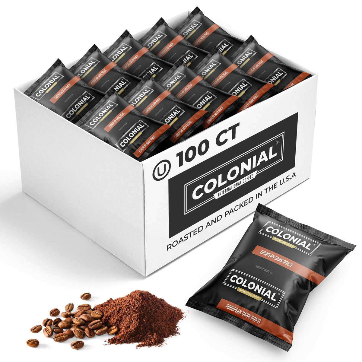 Colonial Coffee Ground Frac Packs, European Dark Roast, 32-Count