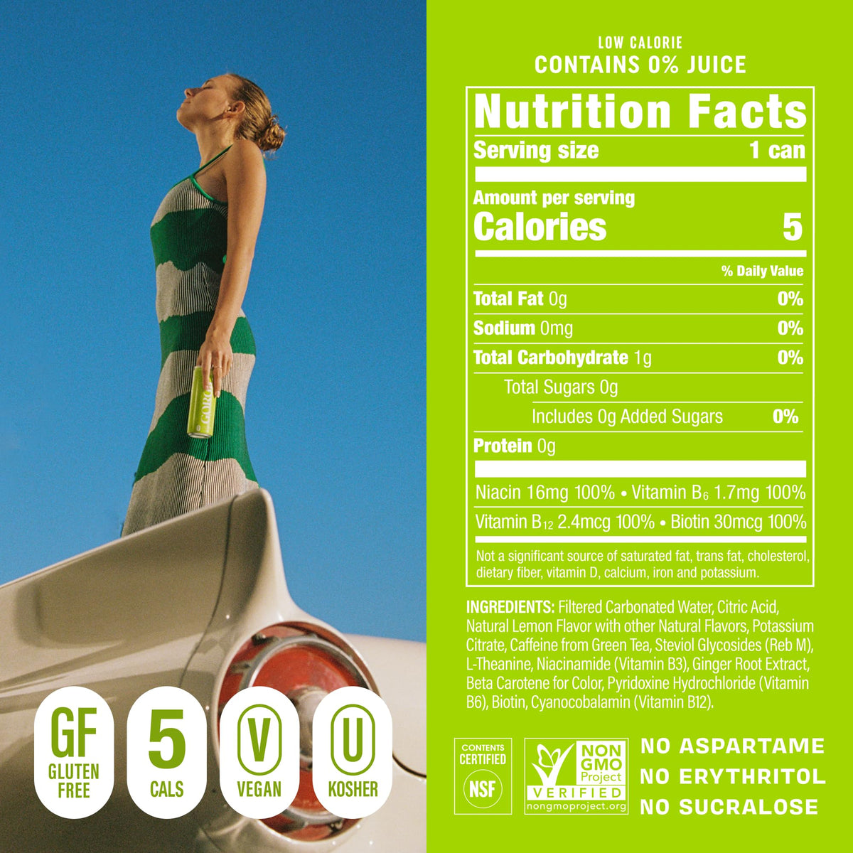 GORGIE Tropical Punch Sugar Free Energy Drink, Green Tea, 12 Pack | 150mg Green Tea Caffeine, Biotin, B6 & B12 Vitamins, L-Theanine, Low Calories, Vegan, Sparkling, Coffee Replacement