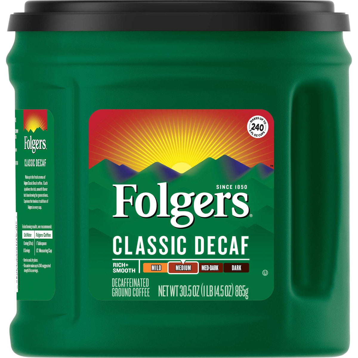 Folgers Classic Decaf Ground Coffee, Medium Roast, 6 Canisters
