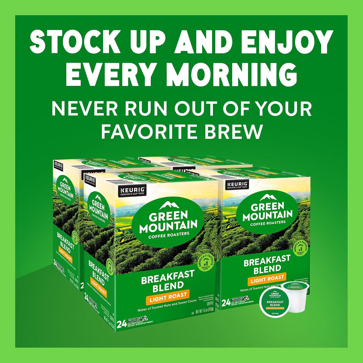 Green Mountain Breakfast Blend Coffee, K-Cup Pods, 96 Count