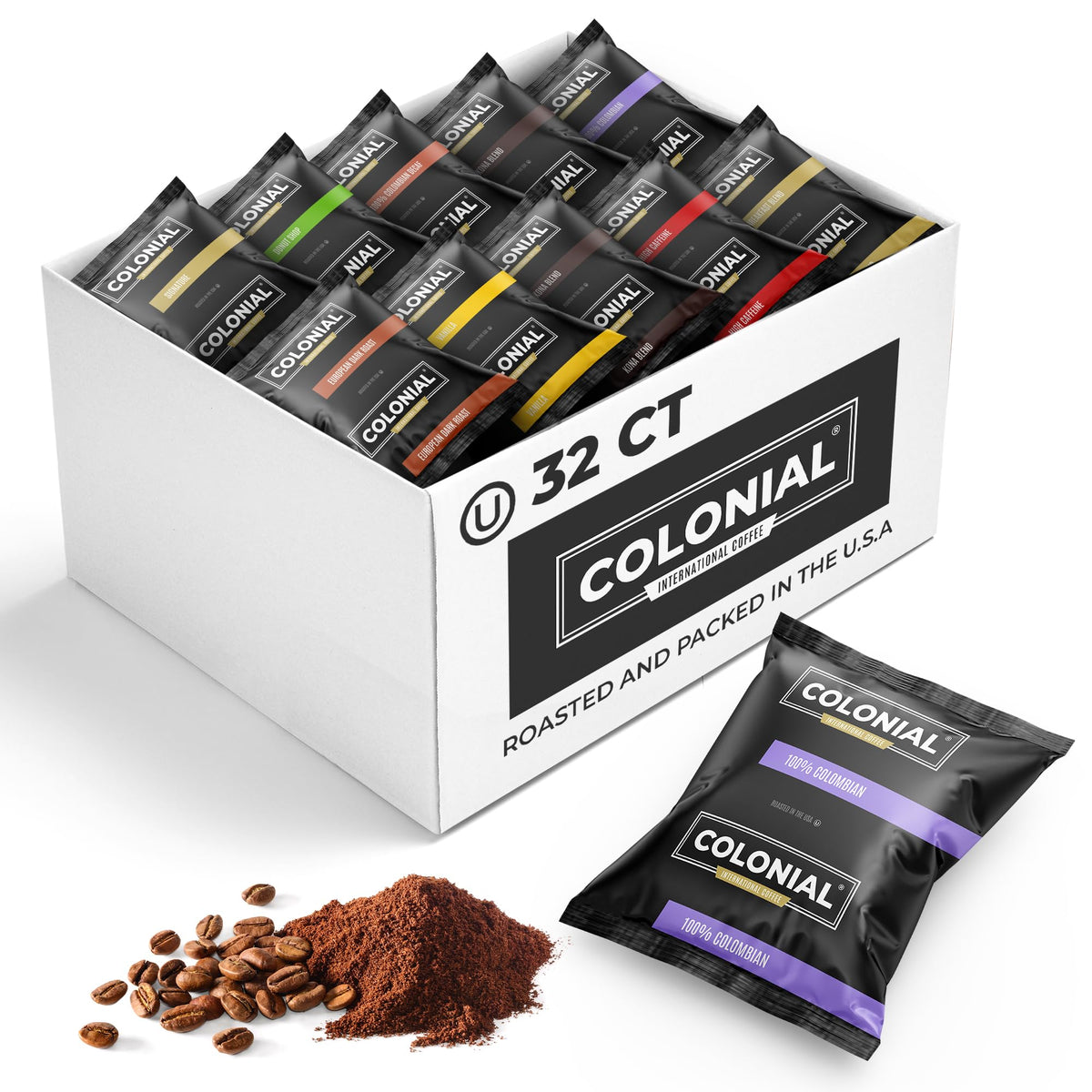 Colonial Coffee Ground Frac Packs, European Dark Roast, 32-Count