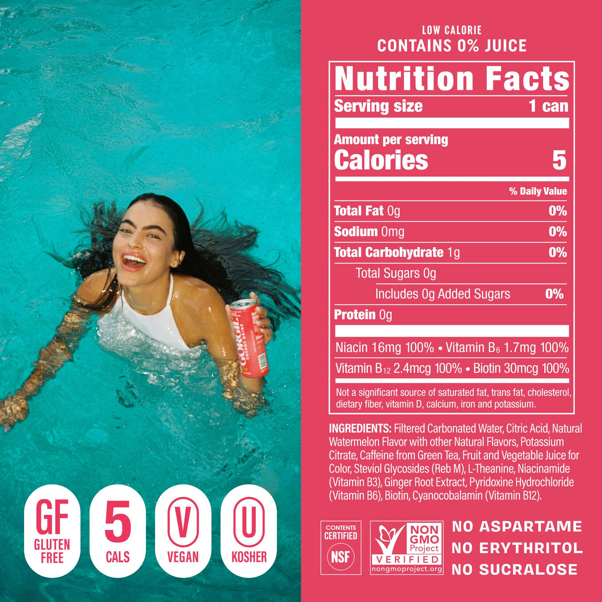 GORGIE Tropical Punch Sugar Free Energy Drink, Green Tea, 12 Pack | 150mg Green Tea Caffeine, Biotin, B6 & B12 Vitamins, L-Theanine, Low Calories, Vegan, Sparkling, Coffee Replacement