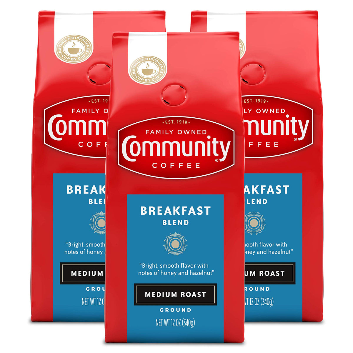 Community Coffee Breakfast Blend, 128 Ounces Ground Coffee, Medium Roast, 32 Ounce Bag (Pack of 4)