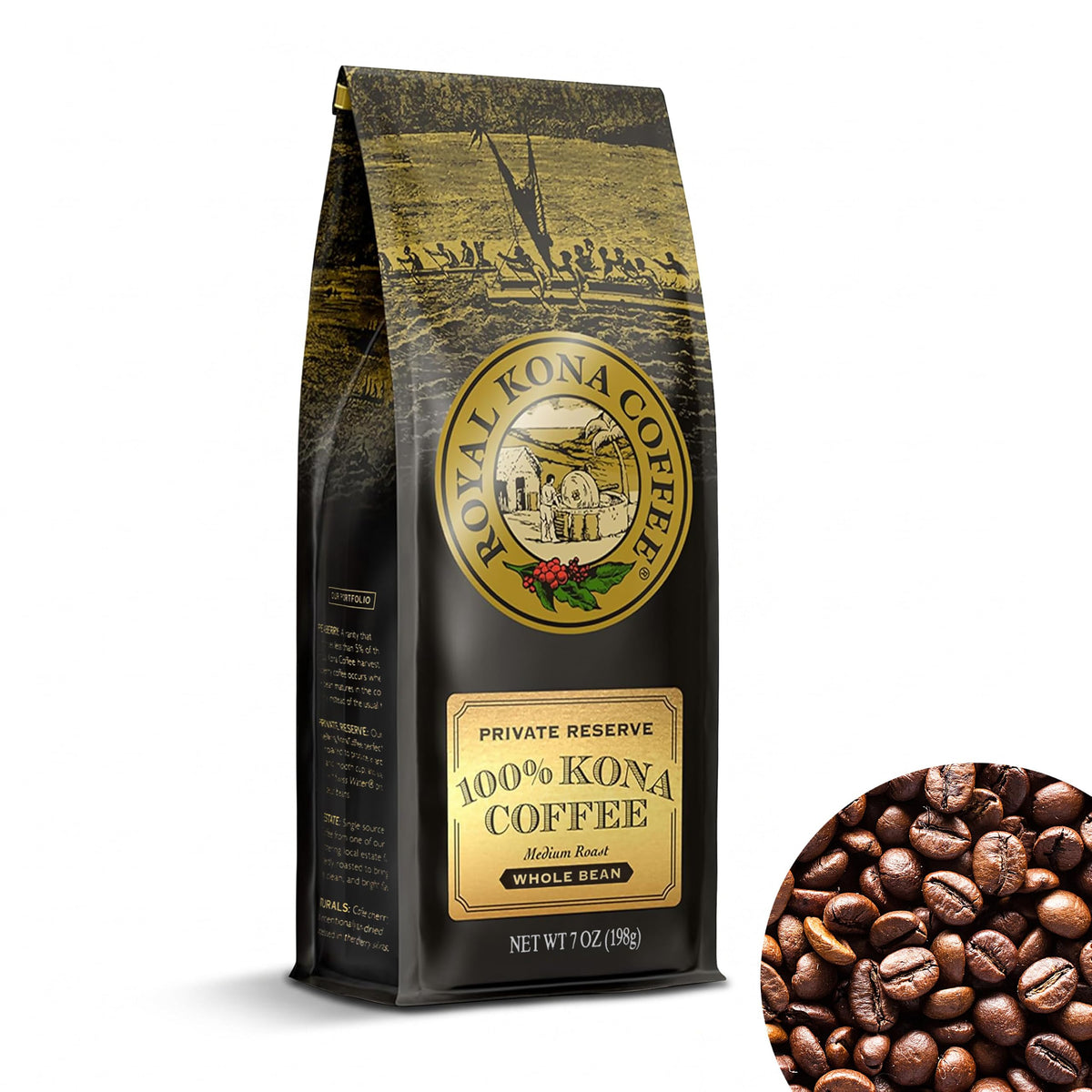 ROYAL KONA COFFEE Ground - 100% Hawaiian Kona Coffee, Private Reserve, Medium Roast, (Pack of 2)