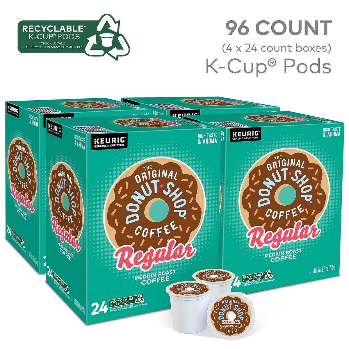 The Original Donut Shop Regular Medium Roast Coffee, K-Cup Pods, 96 Count