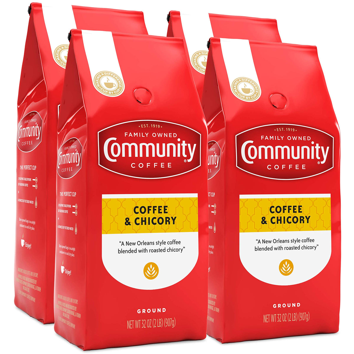 Community Coffee Breakfast Blend, 128 Ounces Ground Coffee, Medium Roast, 32 Ounce Bag (Pack of 4)