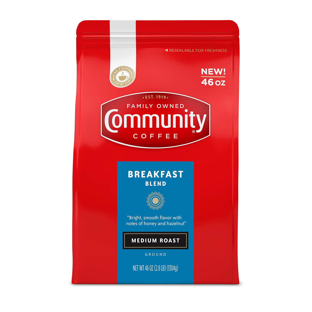 Community Coffee Breakfast Blend, 128 Ounces Ground Coffee, Medium Roast, 32 Ounce Bag (Pack of 4)