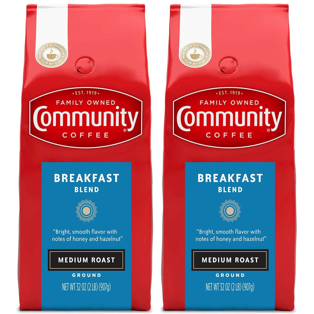 Community Coffee Breakfast Blend, 128 Ounces Ground Coffee, Medium Roast, 32 Ounce Bag (Pack of 4)