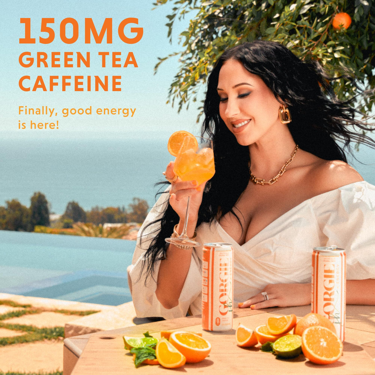 GORGIE Tropical Punch Sugar Free Energy Drink, Green Tea, 12 Pack | 150mg Green Tea Caffeine, Biotin, B6 & B12 Vitamins, L-Theanine, Low Calories, Vegan, Sparkling, Coffee Replacement