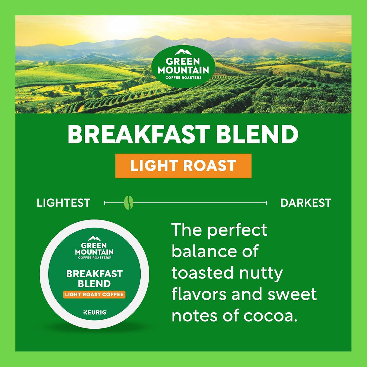 Green Mountain Breakfast Blend Coffee, K-Cup Pods, 96 Count