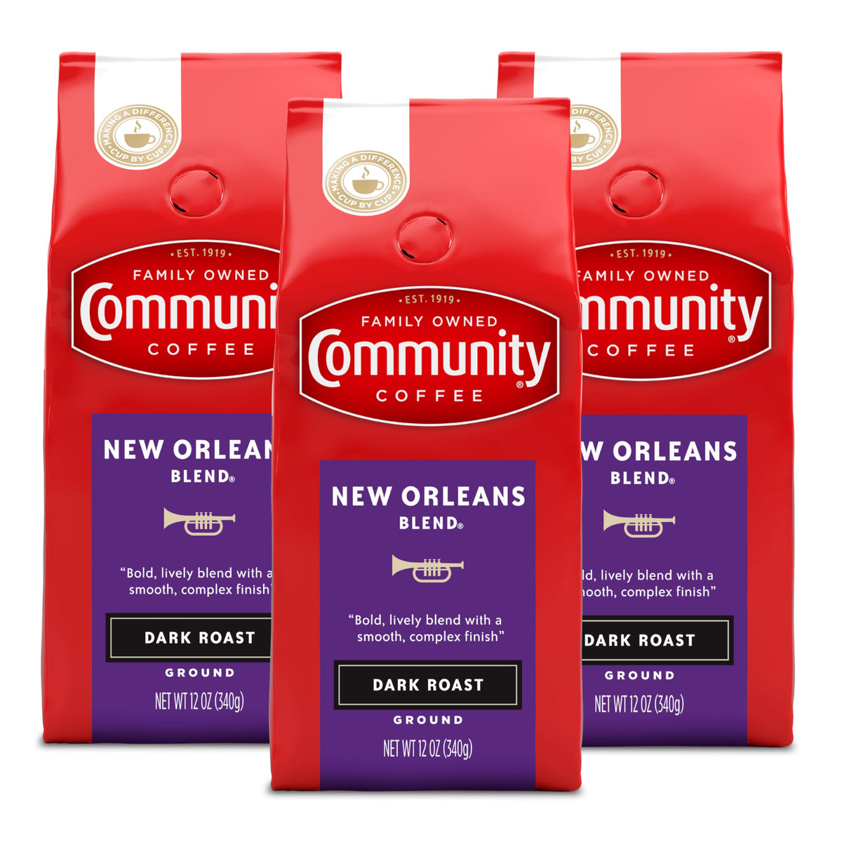 Community Coffee Breakfast Blend, 128 Ounces Ground Coffee, Medium Roast, 32 Ounce Bag (Pack of 4)