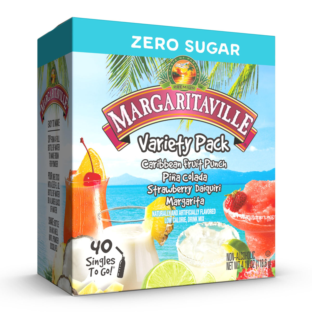 Singles To Go! Margaritaville Water Drink Mix, Variety Pack, 40 Packets