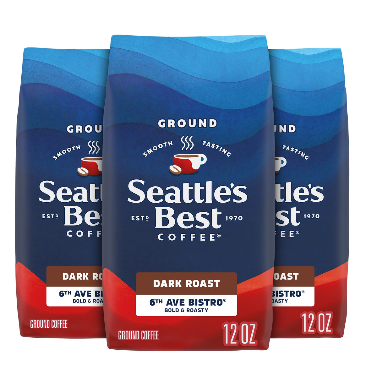 Seattle's Best Coffee Ground Coffee Post Alley Dark Roast, 6 Bags 12 oz