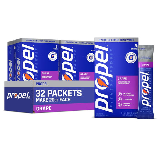Propel Electrolyte Powder Drink Mix, Grape, (32 Servings) | Zero Sugar, Enhanced Water Beverage, Gatorade Electrolytes, Vitamins, No Added Colors, No Artificial Flavors, Hydration