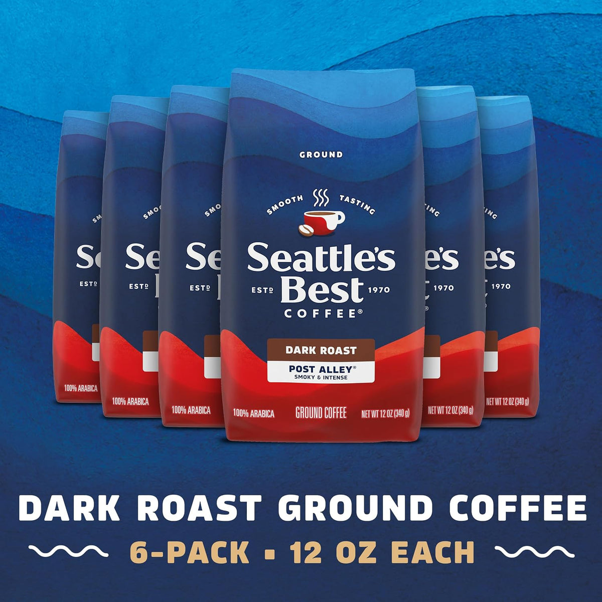 Seattle's Best Coffee Ground Coffee Post Alley Dark Roast, 6 Bags 12 oz