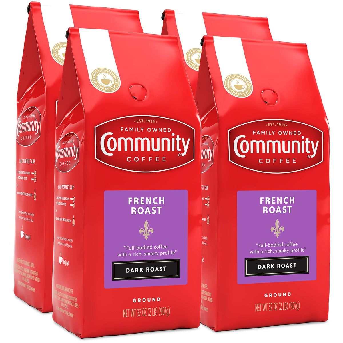 Community Coffee Breakfast Blend, 128 Ounces Ground Coffee, Medium Roast, 32 Ounce Bag (Pack of 4)