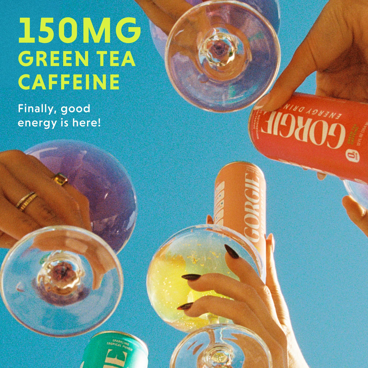 GORGIE Tropical Punch Sugar Free Energy Drink, Green Tea, 12 Pack | 150mg Green Tea Caffeine, Biotin, B6 & B12 Vitamins, L-Theanine, Low Calories, Vegan, Sparkling, Coffee Replacement